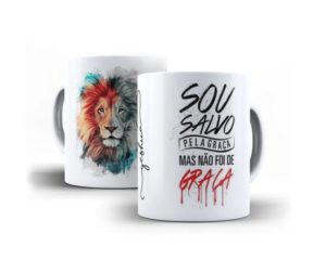 Caneca evangélica ” Sou Salvo pela Graça + não foi de Graça ” personalizada Cristã