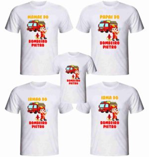 Kit 5 Camisetas Bombeiro baby para aniversário personalizada temática ou com sua arte