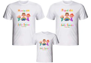 Kit 3 Camisetas Cocomelon para aniversário personalizada com a nossa ou com sua arte