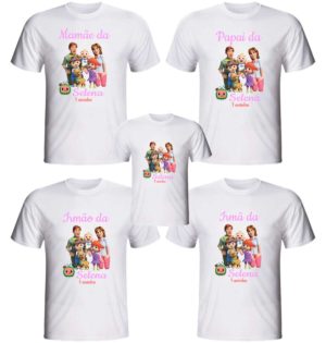 Kit 5 Camisetas Cocomelon para aniversário personalizada com a nossa ou com sua arte