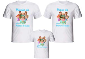 Kit 3 Camisetas Cocomelon para aniversário personalizada com a nossa ou com sua arte