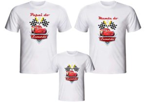 Kit 3 Camisetas Carros Relâmpago Mcqueen para aniversário personalizada com a nossa ou com sua arte